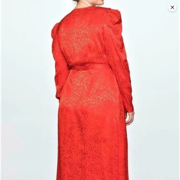 NEW Eloquii Red Leopard‎ Burnout Pattern Wrap Dress with Puff Shoulders, 26 - Picture 2 of 16